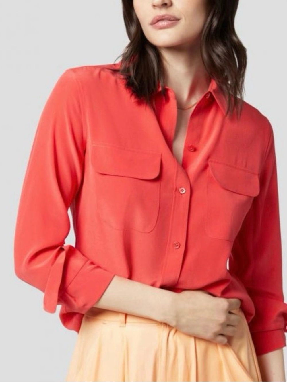 Equipment Women's Red Button-Down Silk Signature Shirt